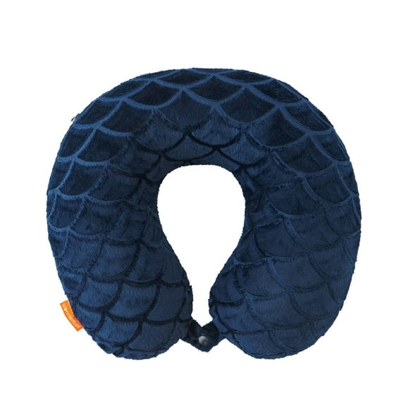 Wonderlust Mink Memory Foam Travel Neck Pillow with Embossed Design, Navy Blue