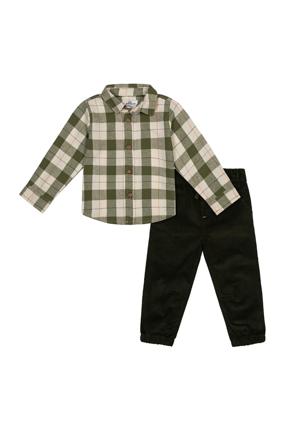 Baby Boys' Long Sleeve Flannel Shirt and Pant, 2-Piece Set, Sizes 0-3M-24M