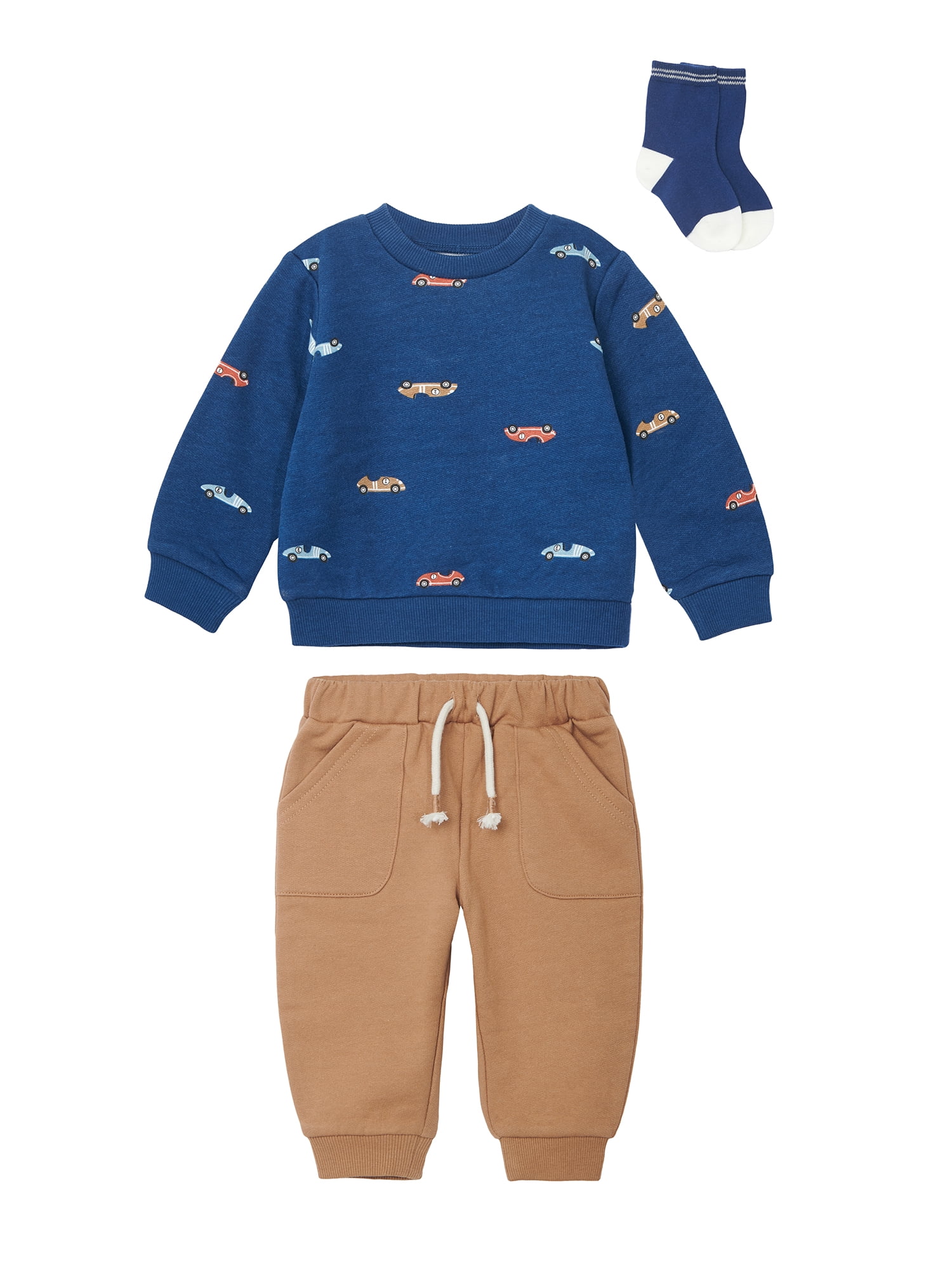 Wonderluxe Baby Boys' Long Sleeve Fleece Sweatshirt and Jogger, 3-Piece Set, Sizes 0-3M-24M