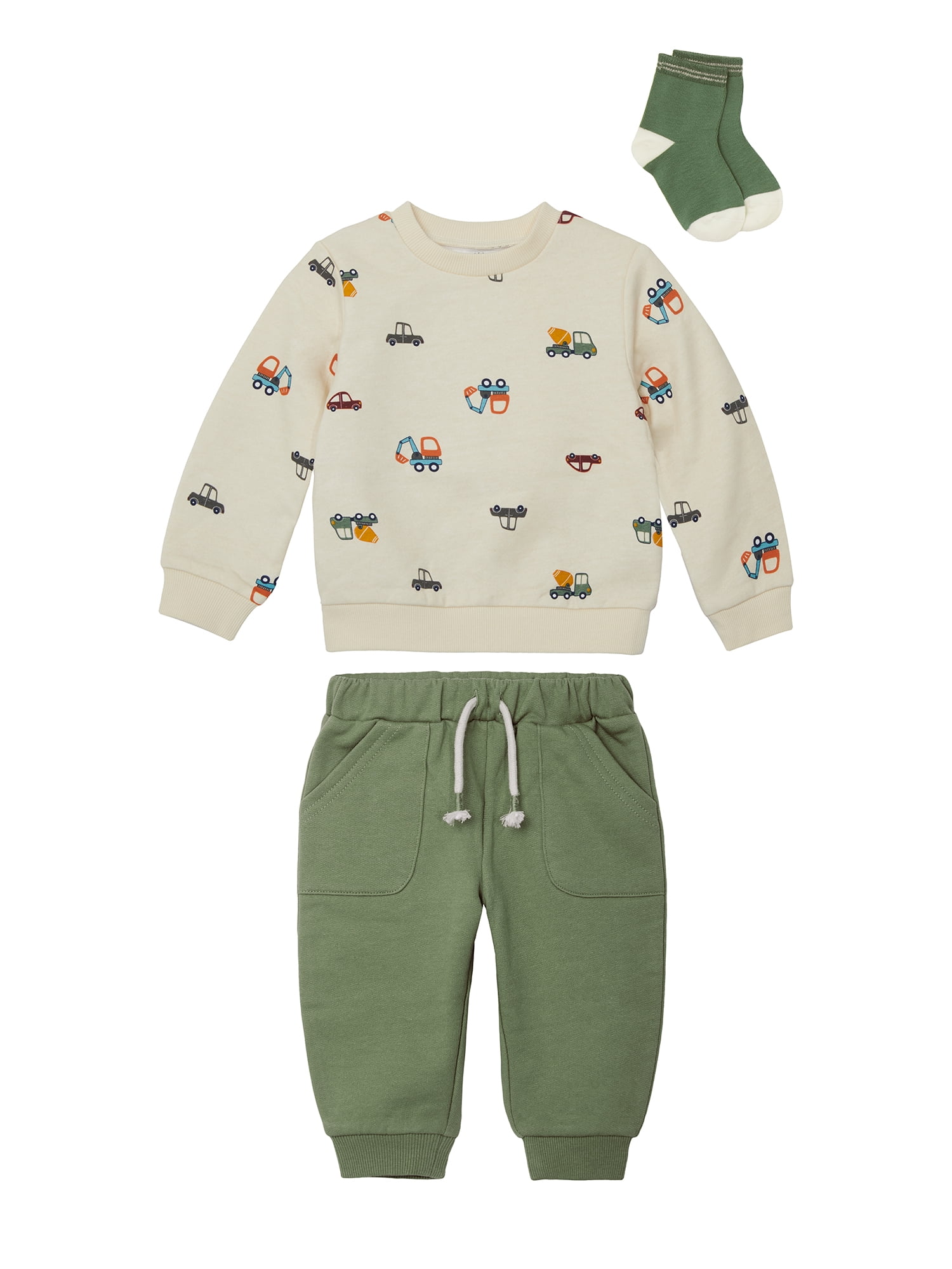 Wonderluxe Baby Boys' Long Sleeve Fleece Sweatshirt and Jogger, 3-Piece Set, Sizes 0-3M-24M