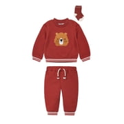 Wonderluxe Baby Boys' Long Sleeve Fleece Sweatshirt and Jogger, 3-Piece Set, Sizes 0-3M-24M