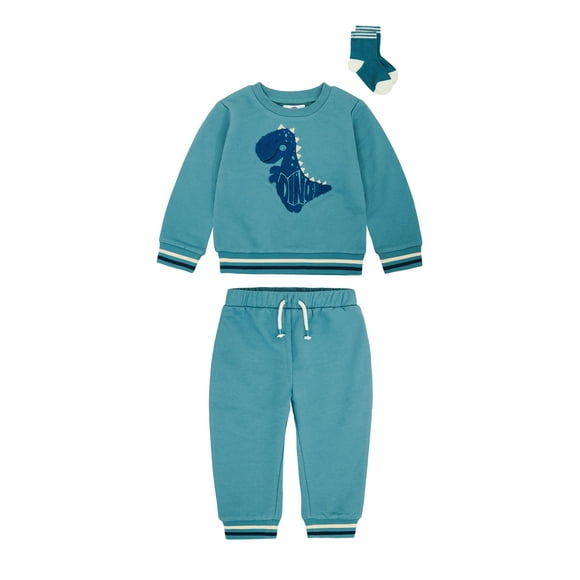 Wonderluxe Baby Boys' Long Sleeve Fleece Sweatshirt and Jogger, 3-Piece Set, Sizes 0-3M-24M