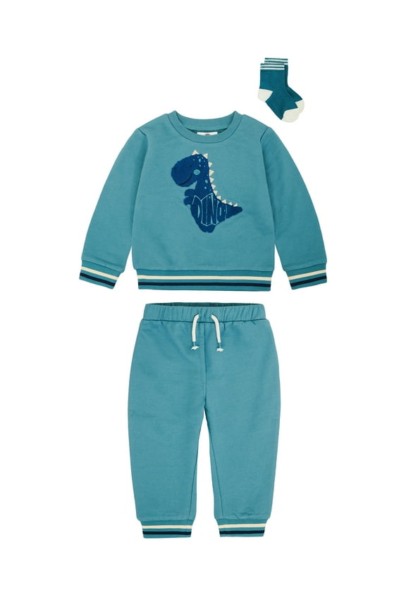 Baby Boys' Long Sleeve Fleece Sweatshirt and Jogger, 3-Piece Set, Sizes 0-3M-24M