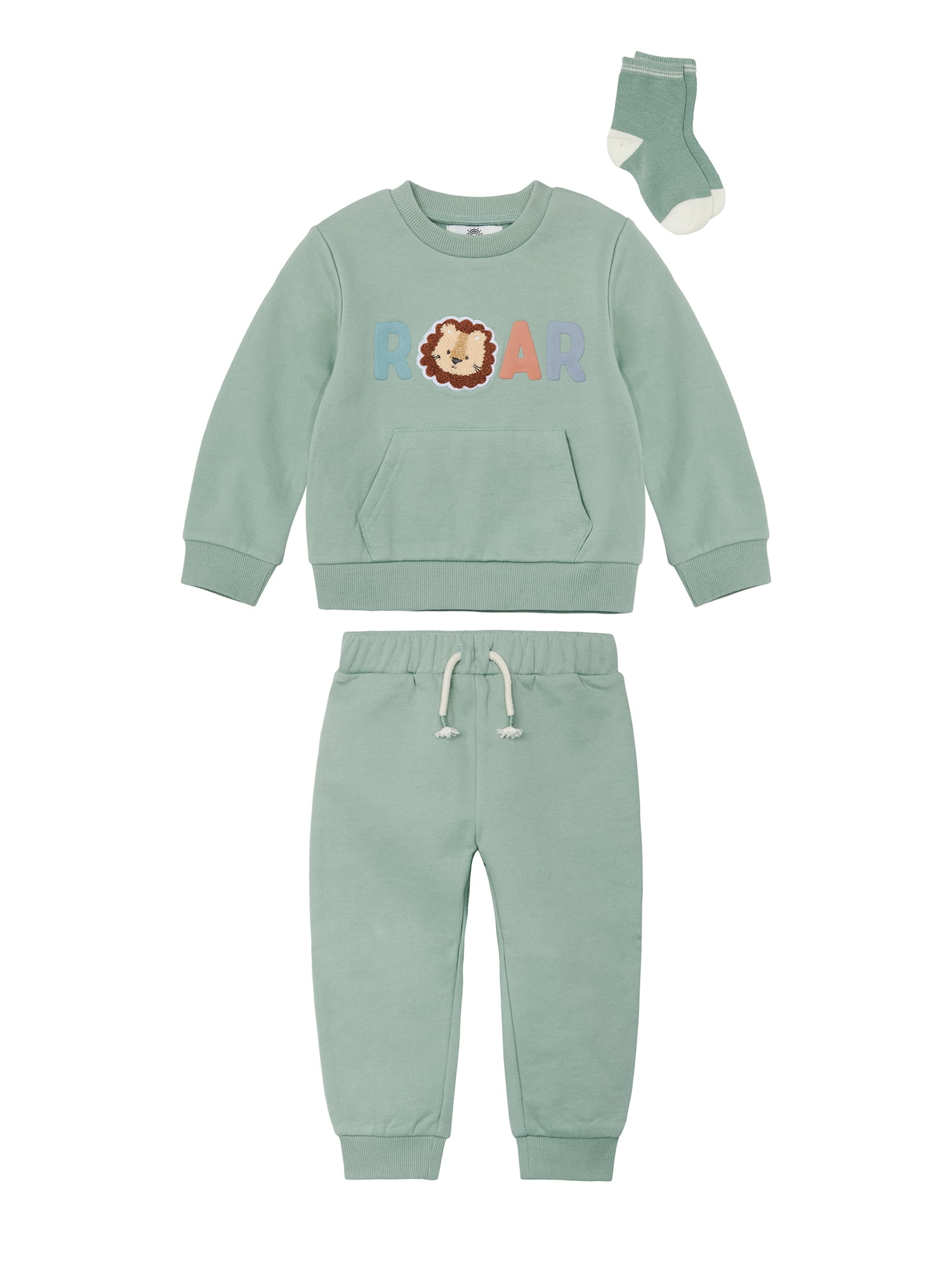 Wonderluxe Baby Boys' Long Sleeve Fleece Sweatshirt and Jogger, 3-Piece Set, Sizes 0-3M-24M