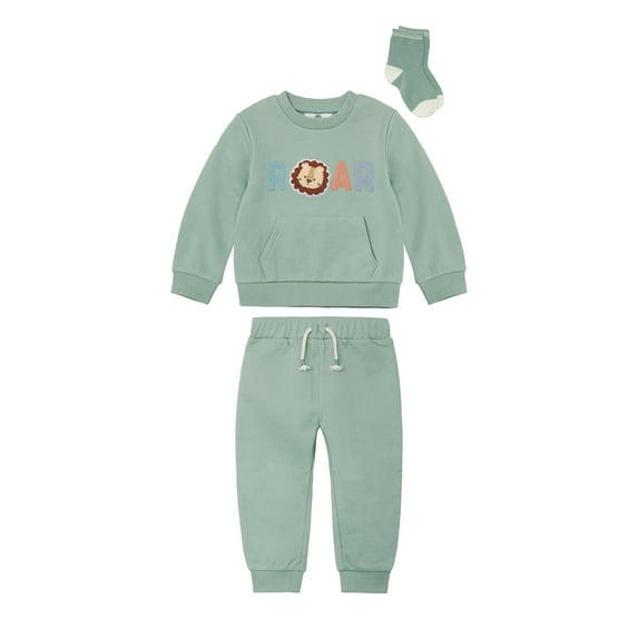 Wonderluxe Baby Boys' Long Sleeve Fleece Sweatshirt and Jogger, 3-Piece Set, Sizes 0-3M-24M