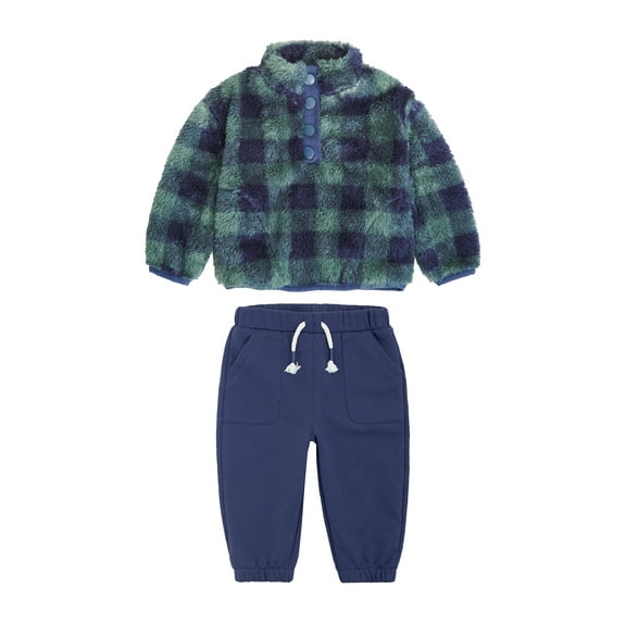 Wonderluxe Baby Boys' Teddy Fleece Pullover and Jogger Pants Set, 2-Piece, Sizes 0/3M-24M