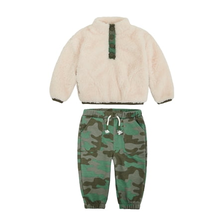 Wonderluxe Baby Boys' Teddy Fleece Pullover and Jogger Pants Set, 2-Piece, Sizes 0/3M-24M