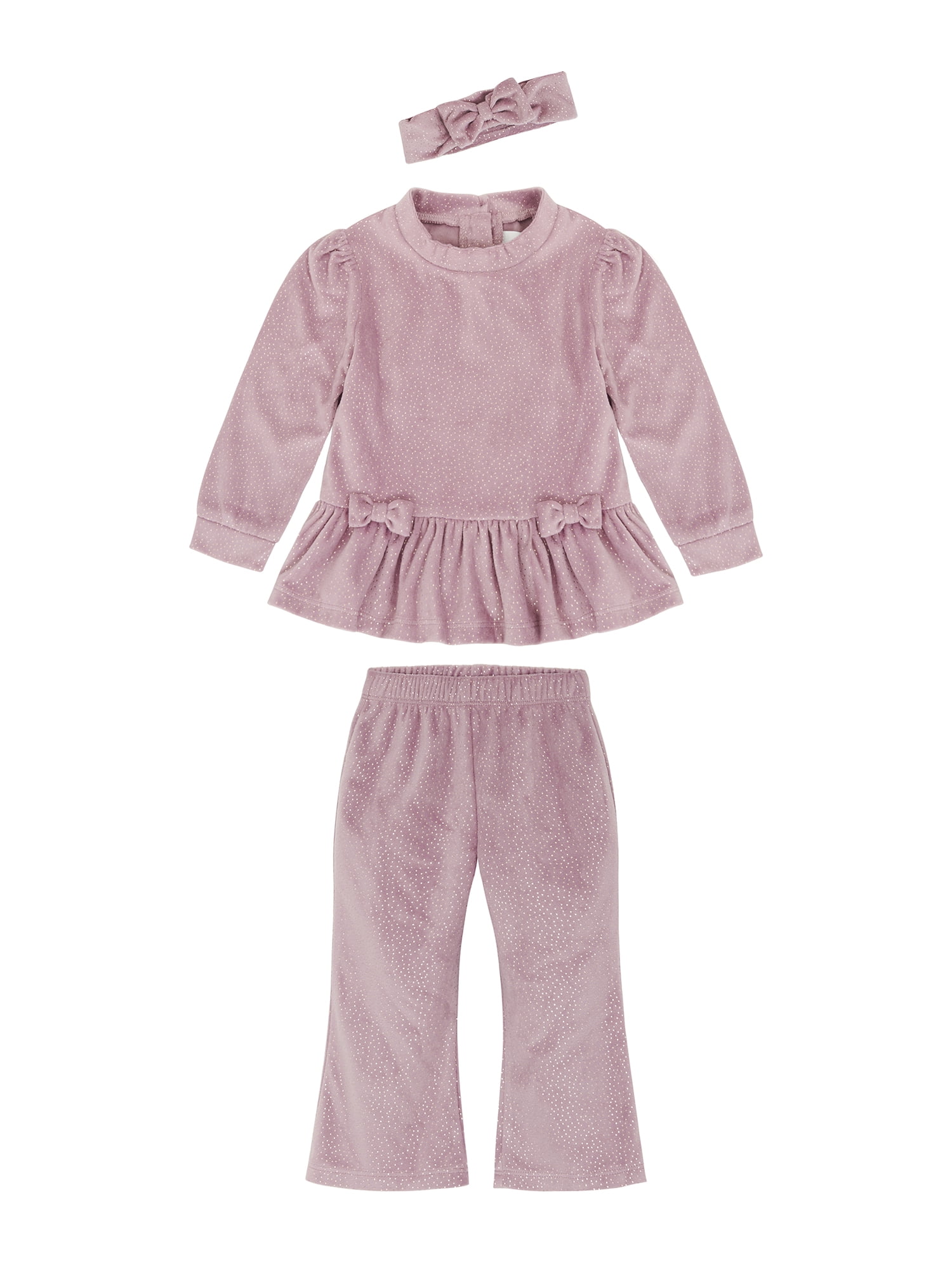 Wonderluxe Baby Girls' Cozy Velour Top, Pant and Headband, 3-Piece Set, Sizes 0-3M-24M