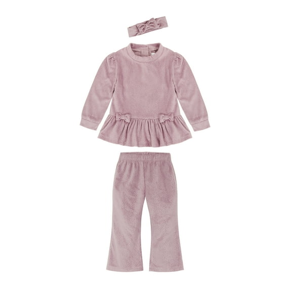 Wonderluxe Baby Girls' Cozy Velour Top, Pant and Headband, 3-Piece Set, Sizes 0-3M-24M