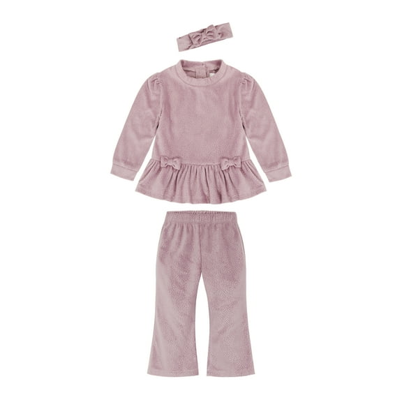 Wonderluxe Baby Girls' Cozy Velour Top, Pant and Headband, 3-Piece Set, Sizes 0-3M-24M