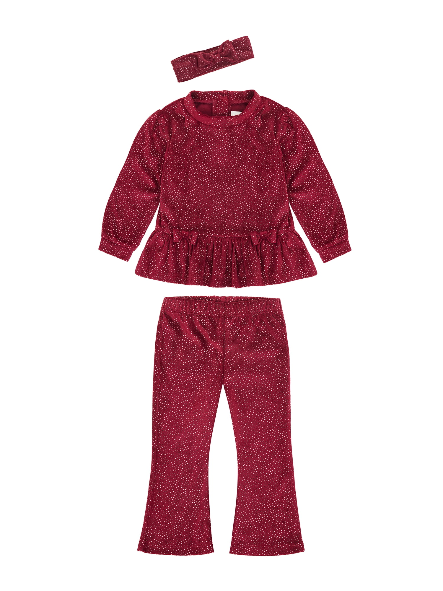 Wonderluxe Baby Girls' Cozy Velour Top, Pant and Headband, 3-Piece Set, Sizes 0-3M-24M