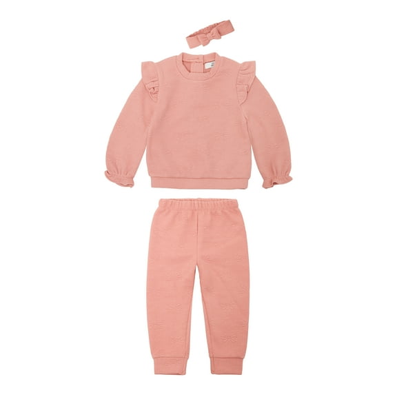 Wonderluxe Baby Girls' Long Sleeve Sweatshirt and Pant, 3-Piece Set, Sizes 0-3M-24M