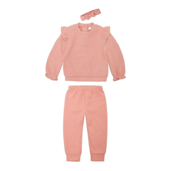 Wonderluxe Baby Girls' Long Sleeve Sweatshirt and Pant, 3-Piece Set, Sizes 0-3M-24M