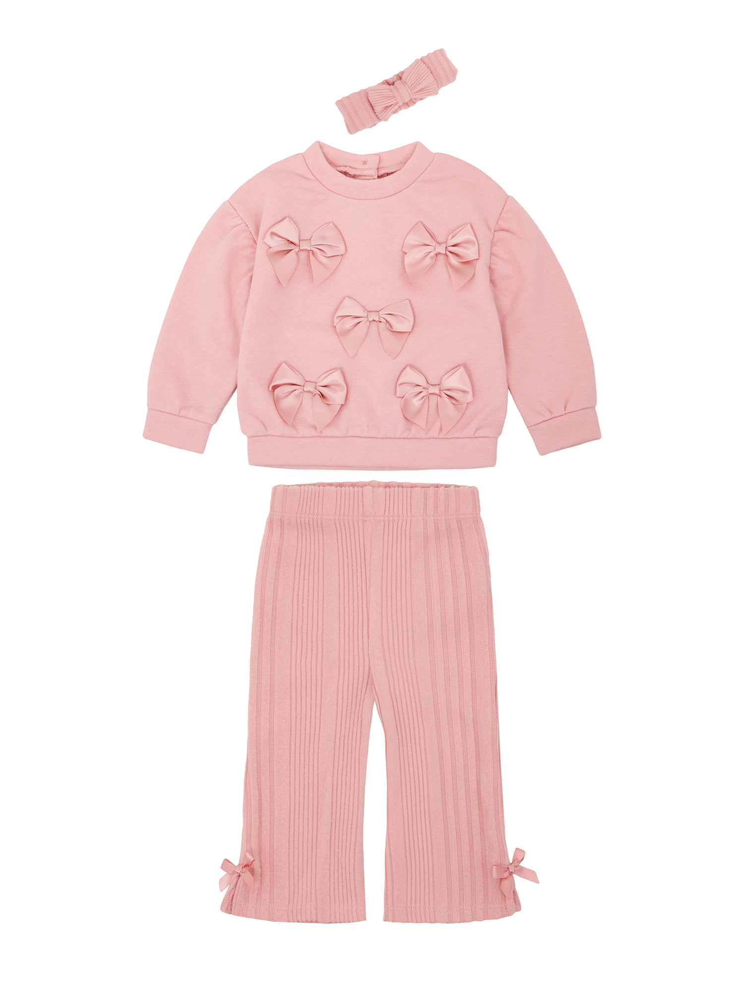 Wonderluxe Baby Girls' Long Sleeve Sweatshirt and Pant, 3-Piece Set, Sizes 0-3M-24M
