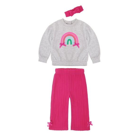 Wonderluxe Baby Girls' Long Sleeve Sweatshirt and Pant, 3-Piece Set, Sizes 0-3M-24M