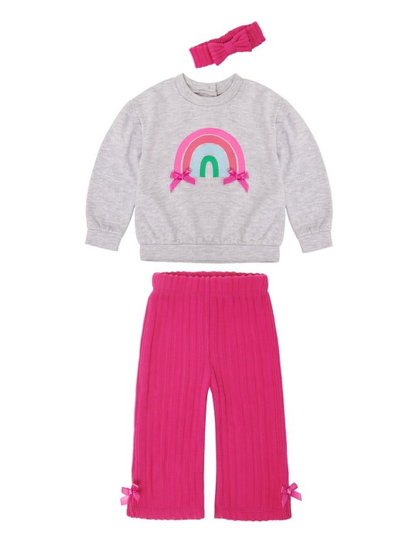 Baby Girls' Long Sleeve Sweatshirt and Pant, 3-Piece Set, Sizes 0-3M-24M