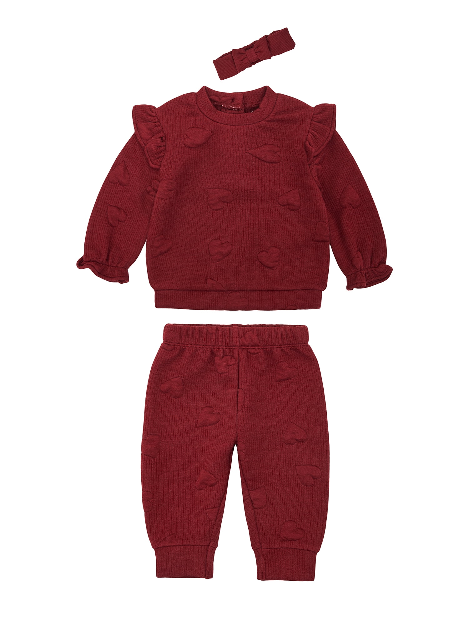 Wonderluxe Baby Girls' Long Sleeve Sweatshirt and Pant, 3-Piece Set, Sizes 0-3M-24M