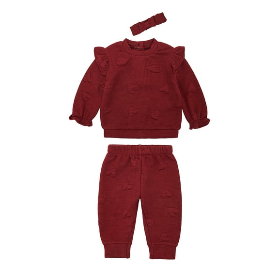Wonderluxe Baby Girls' Long Sleeve Sweatshirt and Pant, 3-Piece Set, Sizes 0-3M-24M