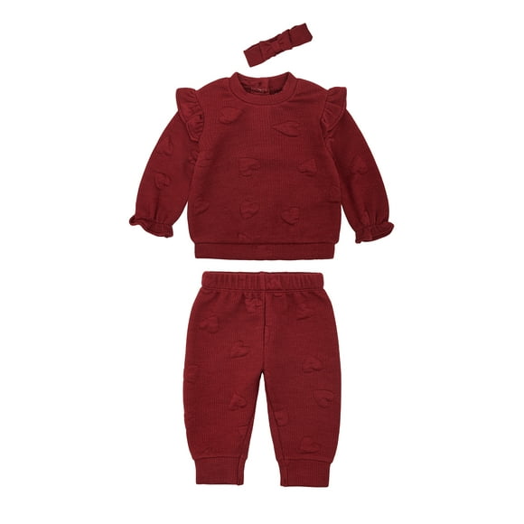 Wonderluxe Baby Girls' Long Sleeve Sweatshirt and Pant, 3-Piece Set, Sizes 0-3M-24M