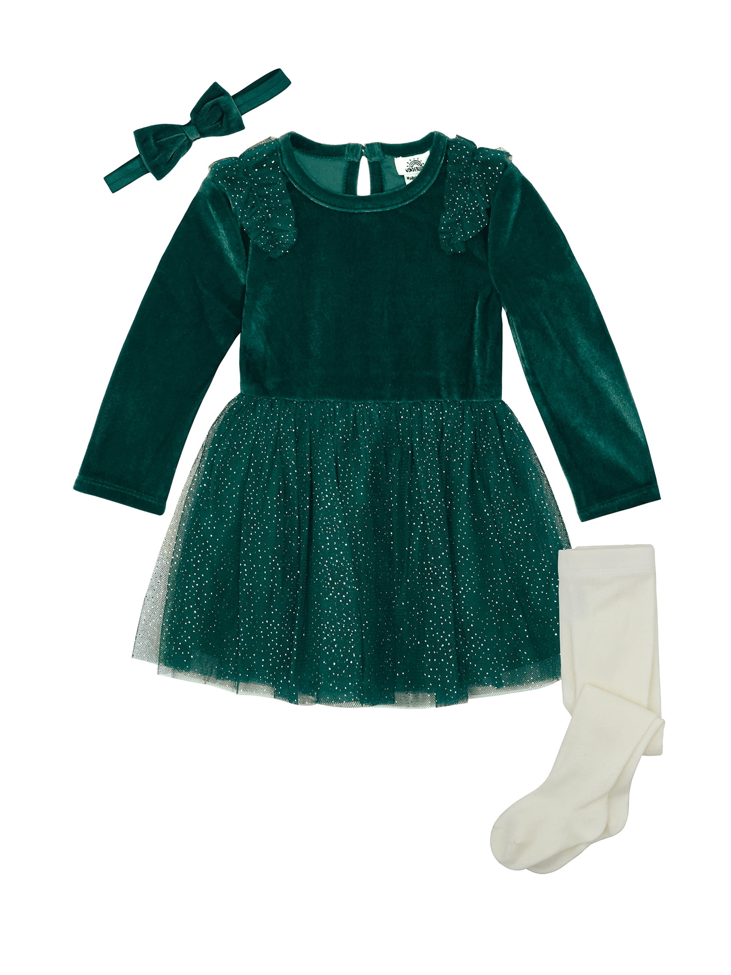 Wonderluxe Baby Girls' Long Sleeve Velvet Dress, 3-Piece Set, Sizes 0-3M-24M