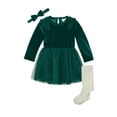 thumbnail image 1 of Wonderluxe Baby Girls' Long Sleeve Velvet Dress, 3-Piece Set, Sizes 0-3M-24M, 1 of 7