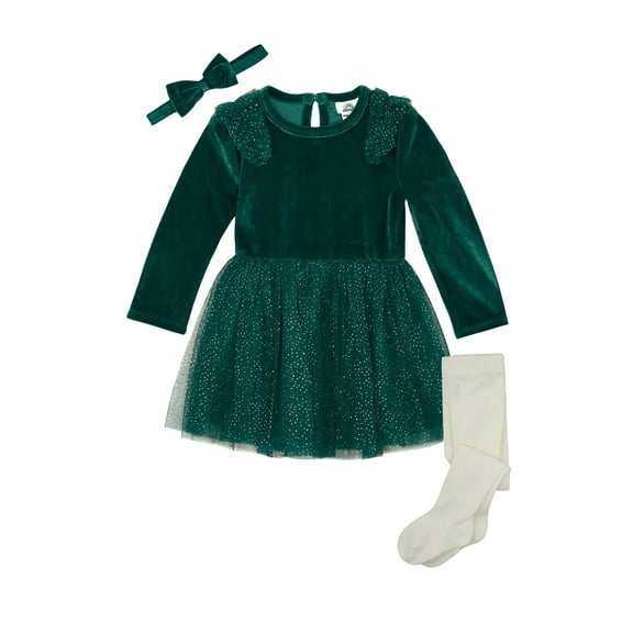 Wonderluxe Baby Girls' Long Sleeve Velvet Dress, 3-Piece Set, Sizes 0-3M-24M