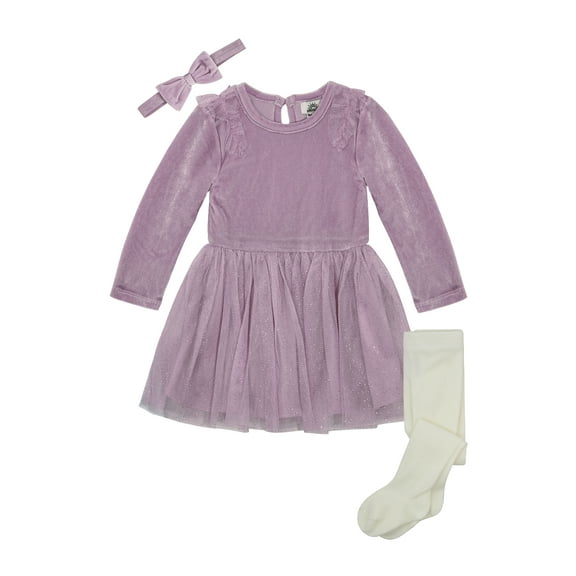 Wonderluxe Baby Girls' Long Sleeve Velvet Dress, 3-Piece Set, Sizes 0-3M-24M