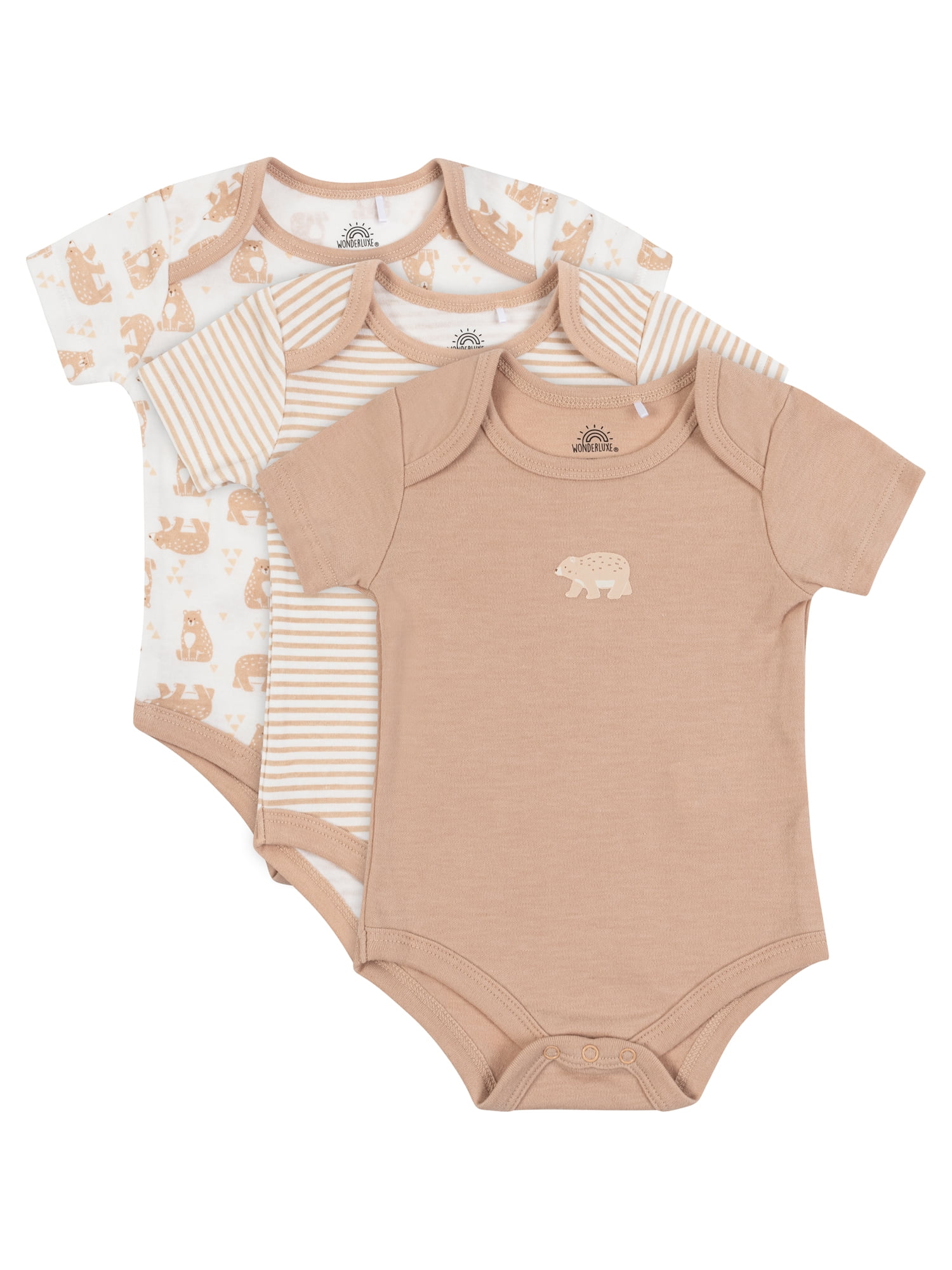 Wonderluxe Baby Girls' Short Sleeve Bodysuits, 3-Pack, Sizes 0-3M-6-9M