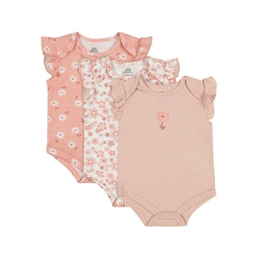 Wonderluxe Baby Girls' Short Sleeve Bodysuits, 3-Pack, Sizes 0-3M-6-9M