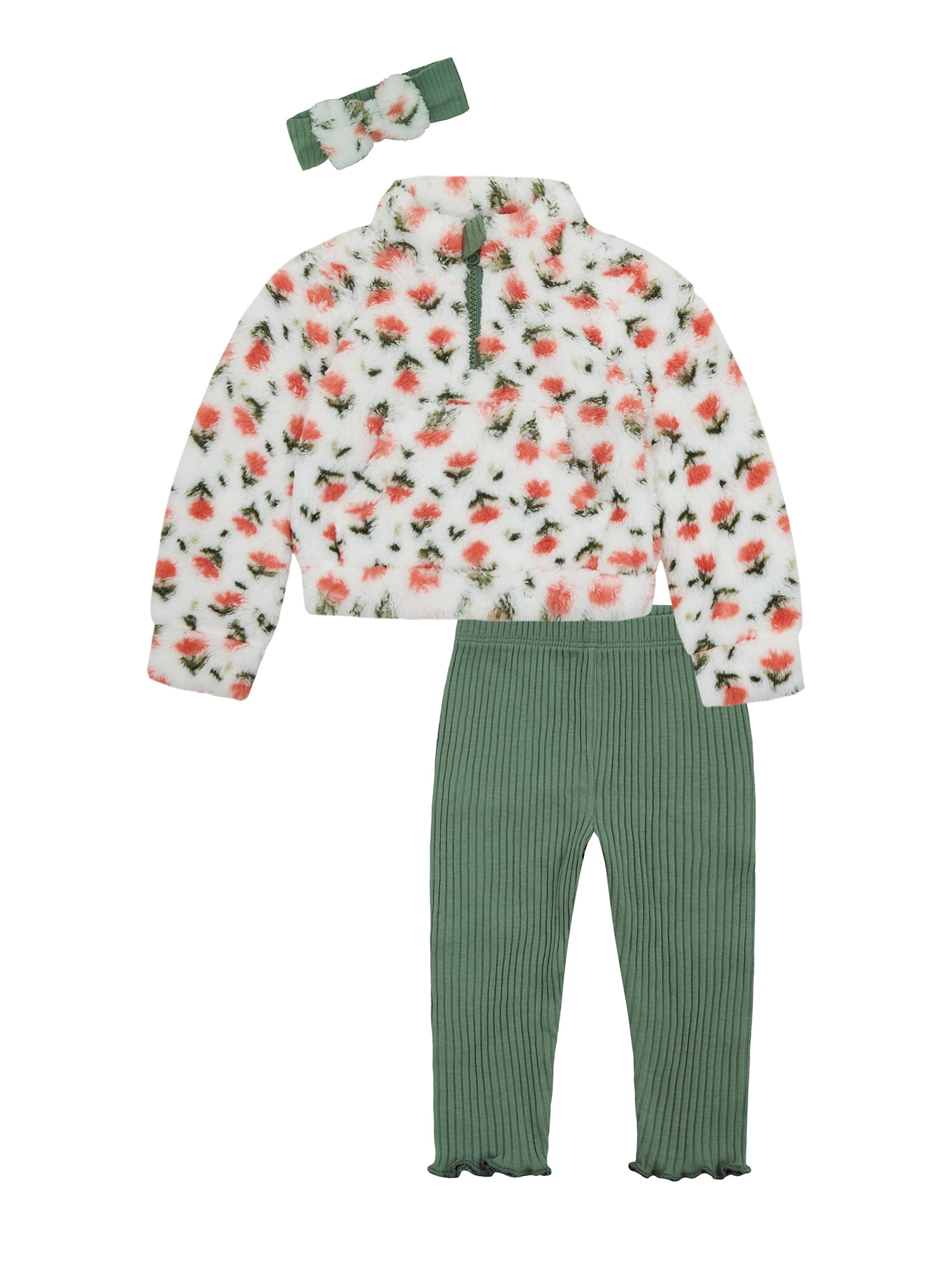 Wonderluxe Baby Girls' Teddy Fleece Pullover, Legging and Headband Set, 3-Piece, Sizes 0/3M-24M