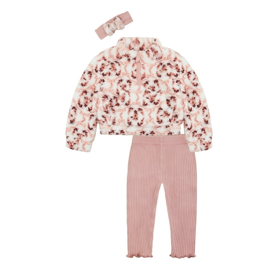 Wonderluxe Baby Girls' Teddy Fleece Pullover, Legging and Headband Set, 3-Piece, Sizes 0/3M-24M