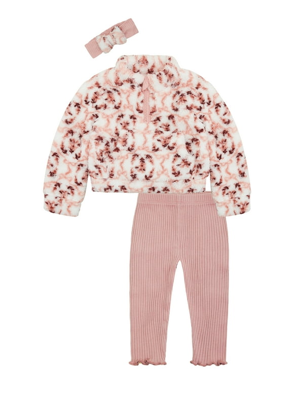 Baby Girls' Teddy Fleece Pullover, Legging and Headband Set, 3-Piece, Sizes 0/3M-24M