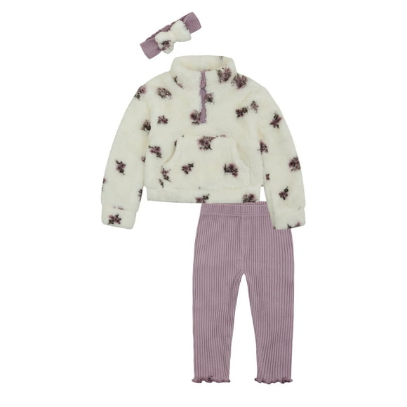 Wonderluxe Baby Girls' Teddy Fleece Pullover, Legging and Headband Set, 3-Piece, Sizes 0/3M-24M