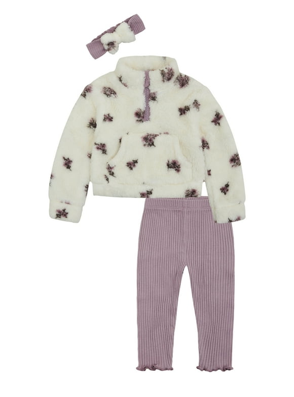 Baby Girls' Teddy Fleece Pullover, Legging and Headband Set, 3-Piece, Sizes 0/3M-24M