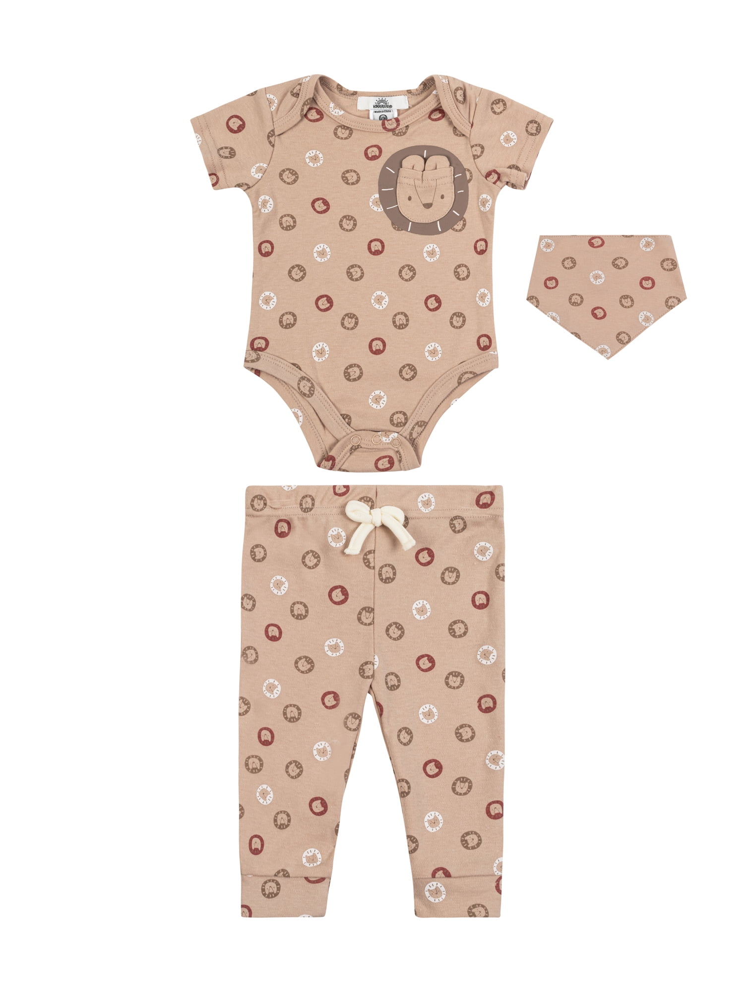Wonderluxe Newborn Boys' Print Bodysuit, Bib and Pant , 3-Piece Set, Sizes 0/3M-6/9M