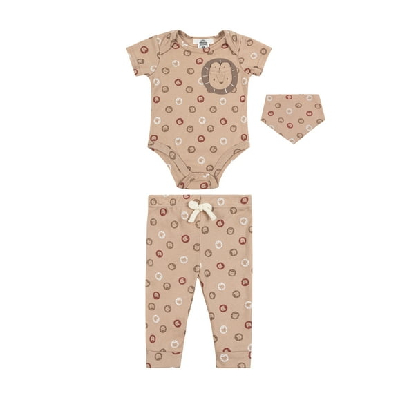 Wonderluxe Newborn Boys' Print Bodysuit, Bib and Pant , 3-Piece Set, Sizes 0/3M-6/9M