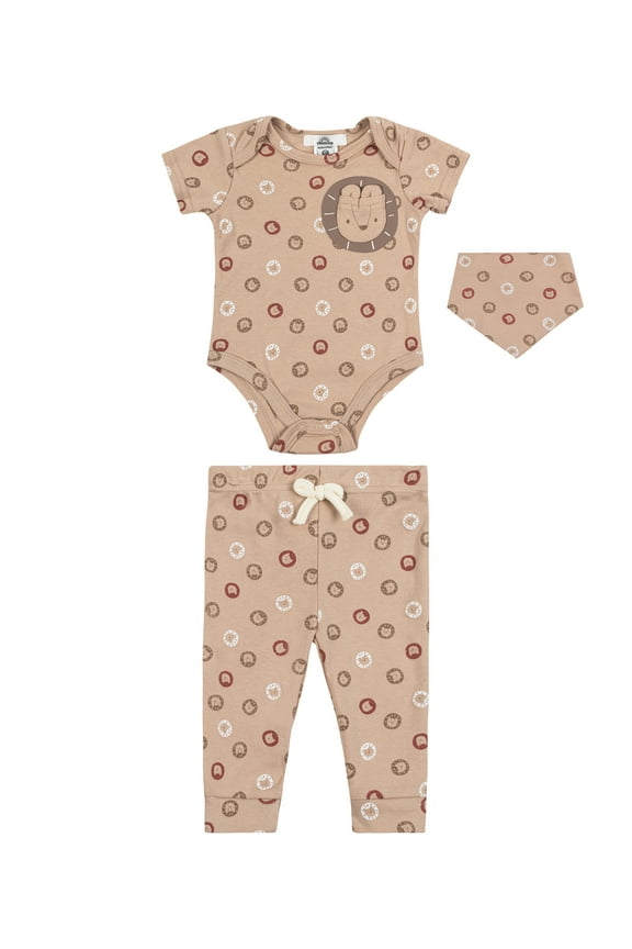 Newborn Boys' Print Bodysuit, Bib and Pant , 3-Piece Set, Sizes 0/3M-6/9M