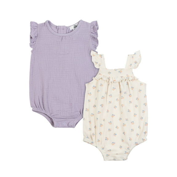 Wonderluxe Newborn Girls' 2 Pack Flutter Sleeve Bubble Romper, Sizes 0/3M-6/9M
