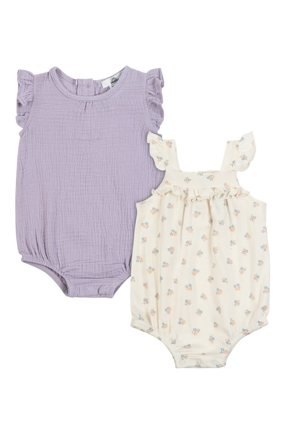Newborn Girls' 2 Pack Flutter Sleeve Bubble Romper, Sizes 0/3M-6/9M