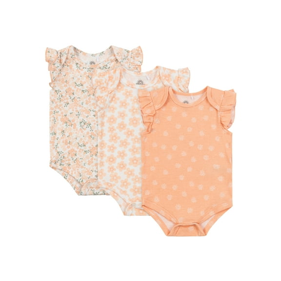 Wonderluxe Newborn Girls' Short Sleeve Bodysuits, 3-Pack, Sizes 0-3M-6-9M