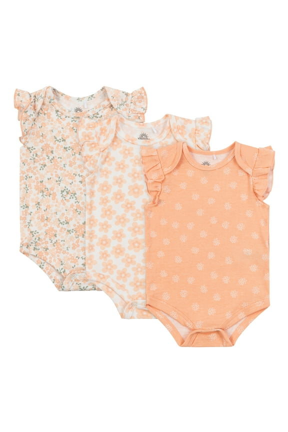Newborn Girls' Short Sleeve Bodysuits, 3-Pack, Sizes 0-3M-6-9M