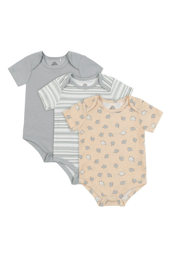 Newborn Short Sleeve Bodysuits, 3-Pack, Sizes 0-3M-6-9M