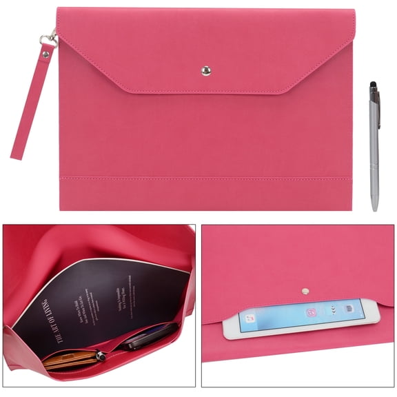 Wonderpool A4 Envelope Case Folder File Sleeve Thickened PU Leather with Removable Hand Strap and Inner Pockets Pouch for Document Stationery Tablet PC Holder Organizer Portfolio Bag (Plum red)