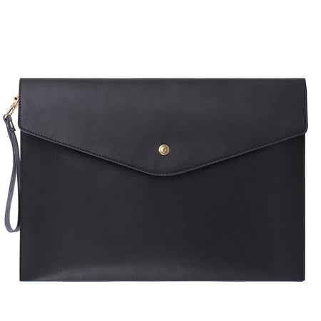 Wonderpool A4 Envelope File Holder -Lightweight Real Leather Multifunction Portfolio for Paper Document Stationery Organizer and Tablet Case PC Sleeve (Black)