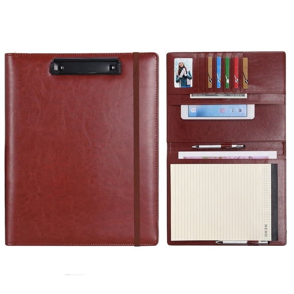 Wonderpool A4 PU Leather Clipboard Partfolio Notepad Forms Holders Document Case - Interview Planner Meeting Writing Padfolio File for Office Travel School Hotel Hospital (A4,Brown)