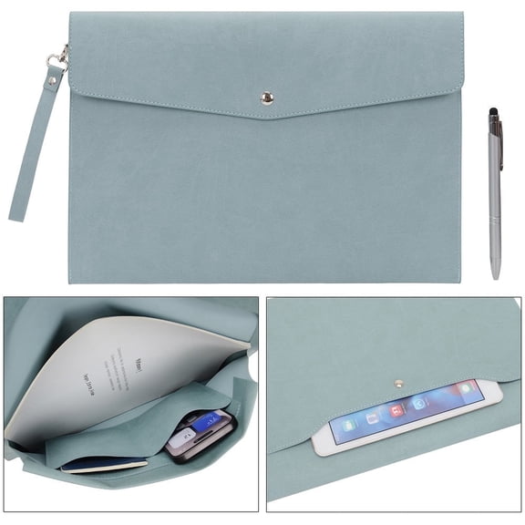 Wonderpool A4 Premium Faux Leather Envelope Documents Multifunction Folders Stationery Bag -Portfolio File for Paper Letter Stationery Organizer and Tablet Case PC Sleeve (Blue)