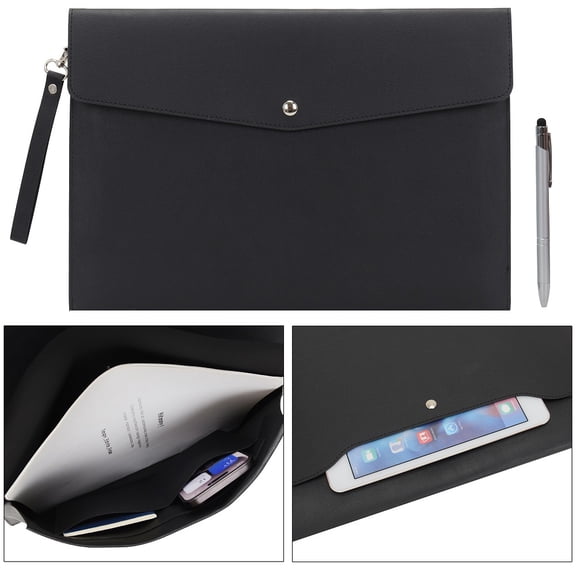 Wonderpool A4 Premium Faux Leather Envelope Documents Multifunction Folders Stationery Bag -Portfolio File for Paper Letter Stationery Organizer and Tablet Case PC Sleeve (Dark gray)