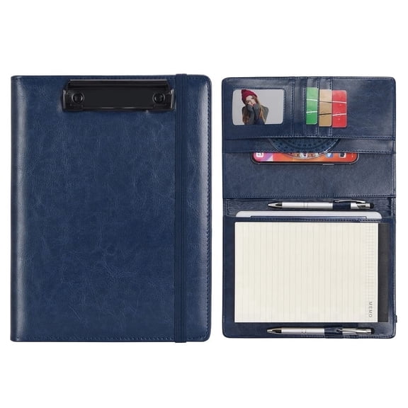 Wonderpool A5 PU Leather Clipboard Partfolio Notepad Forms Holders Document Case - Interview Planner Meeting Writing Padfolio File for Office Travel School Hotel Hospital (A5,Blue)