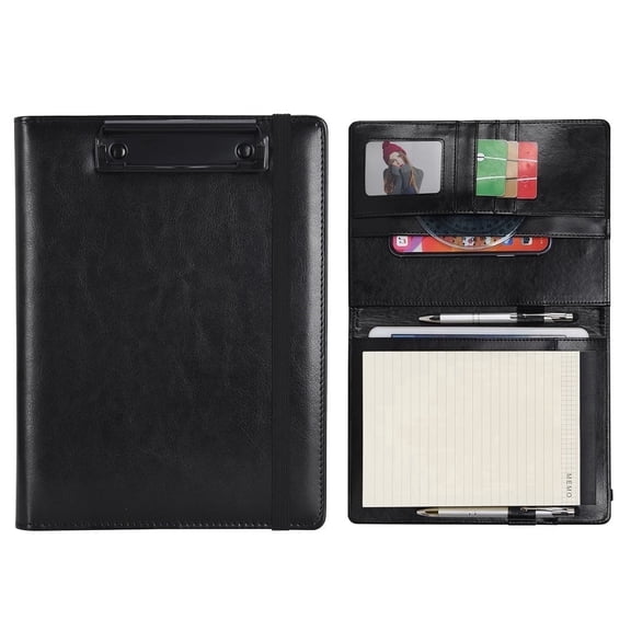 Wonderpool A5 PU Leather Clipboard Partfolio Notepad Forms Holders Document Case - Interview Planner Meeting Writing Padfolio File for Office Travel School Hotel Hospital ((A5,Green)
