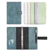 Wonderpool A6 Leather Journal Refillable Notebook Spiral Diary Binder Portfolio - Dotted Paper & Inner Pockets Organizer Lake Blue, A6